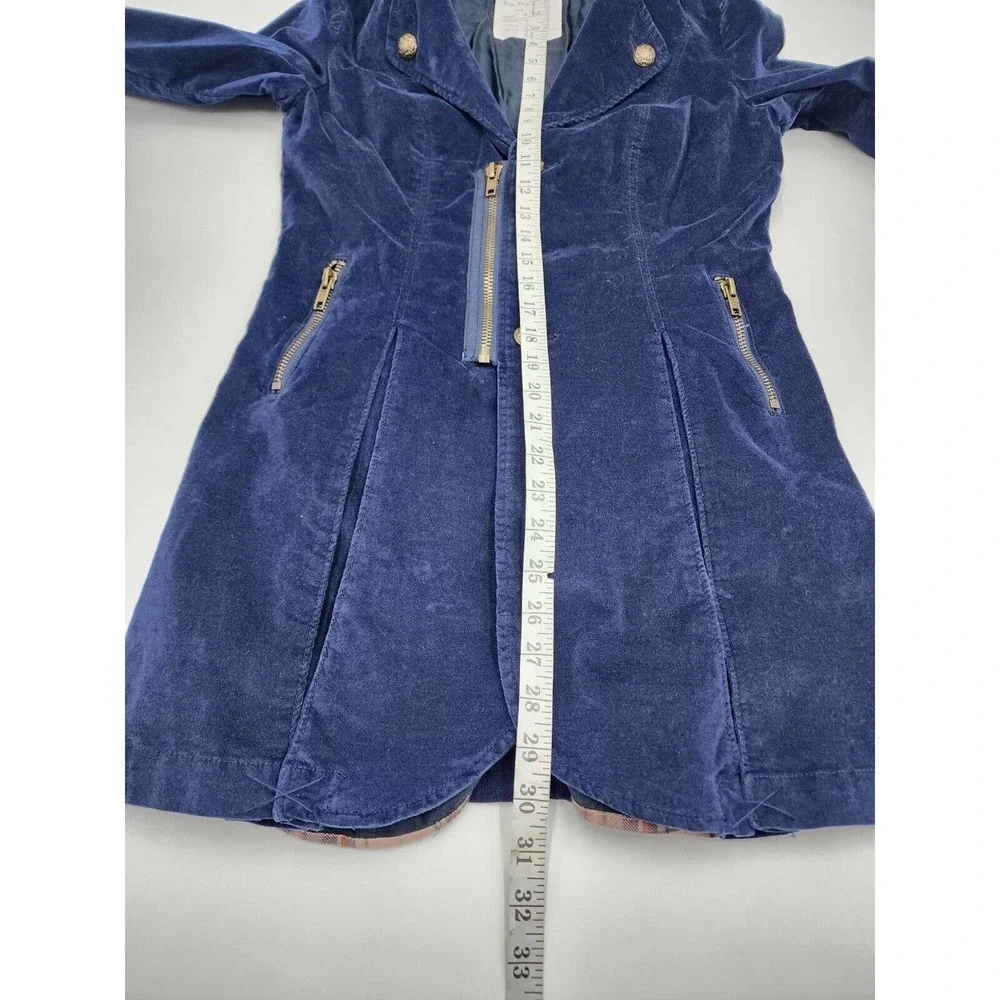 Free People Size 4 Velvet Navy Blue Jacket Gold Buttons Pleated Vintage